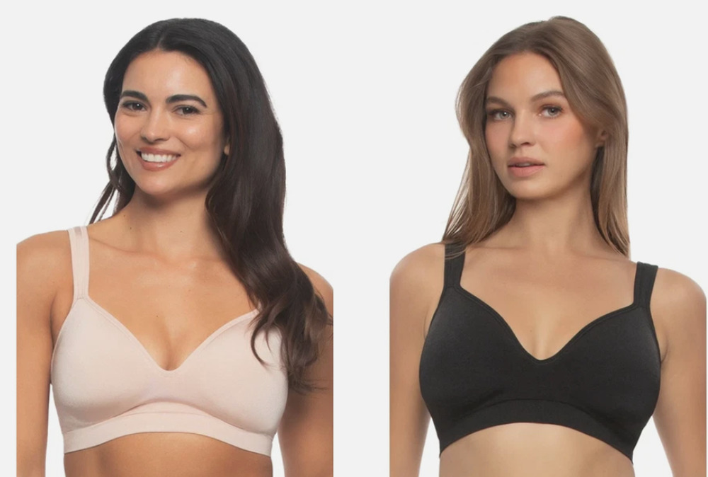 Felina Women's Adaptive Cup Wire Free Bra, 2-pack Black/Beige Size S